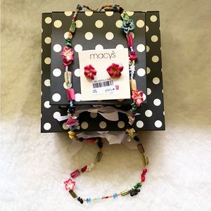 Tropical flower bead necklace and earrings set